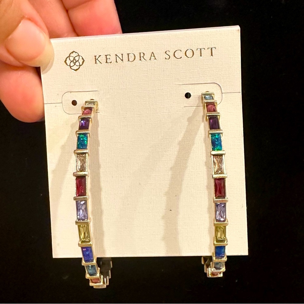 NWOT Kendra Scott gold multicolored gemstone Thora hoop earrings.